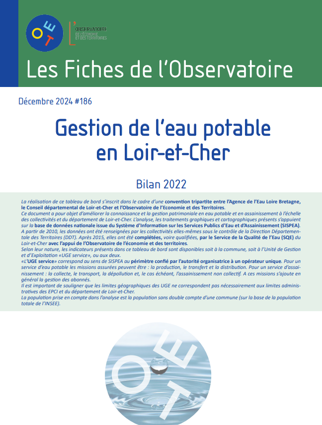 Fiches de l’Observatoire #186 - Gestion de l’eau potable en Loir-et-Cher (Bilan 2022)